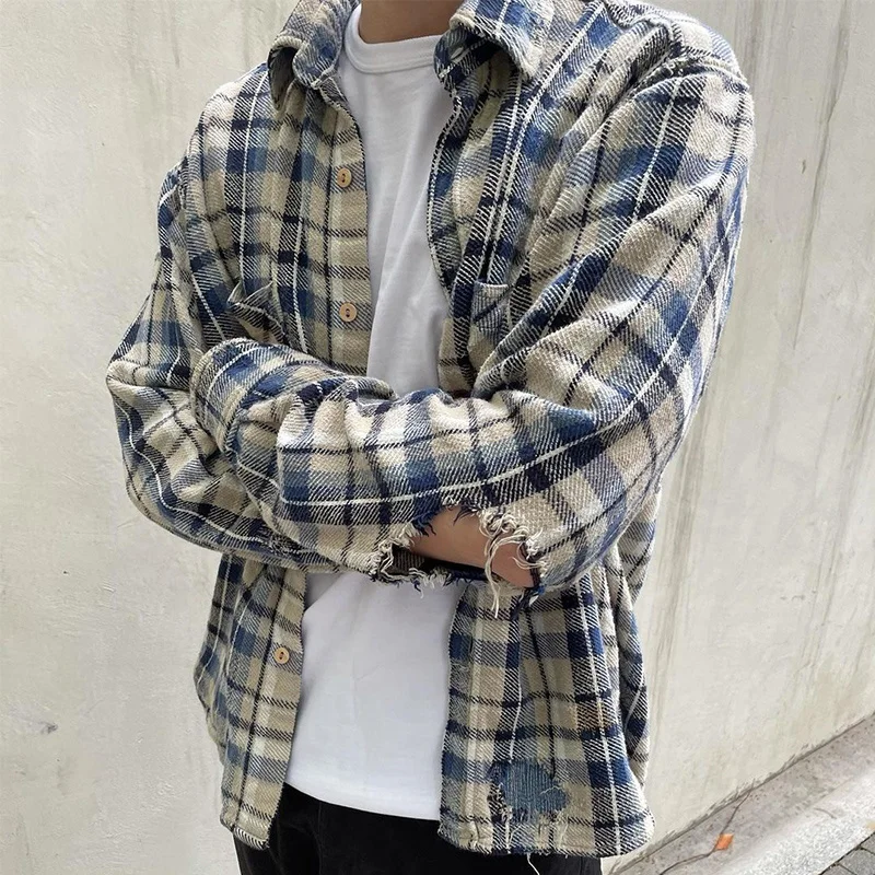 

vujade 2023 004 Destruction Craft Plaid Flannel Casual KENIJIMA Retro Shirt Jacket WY581