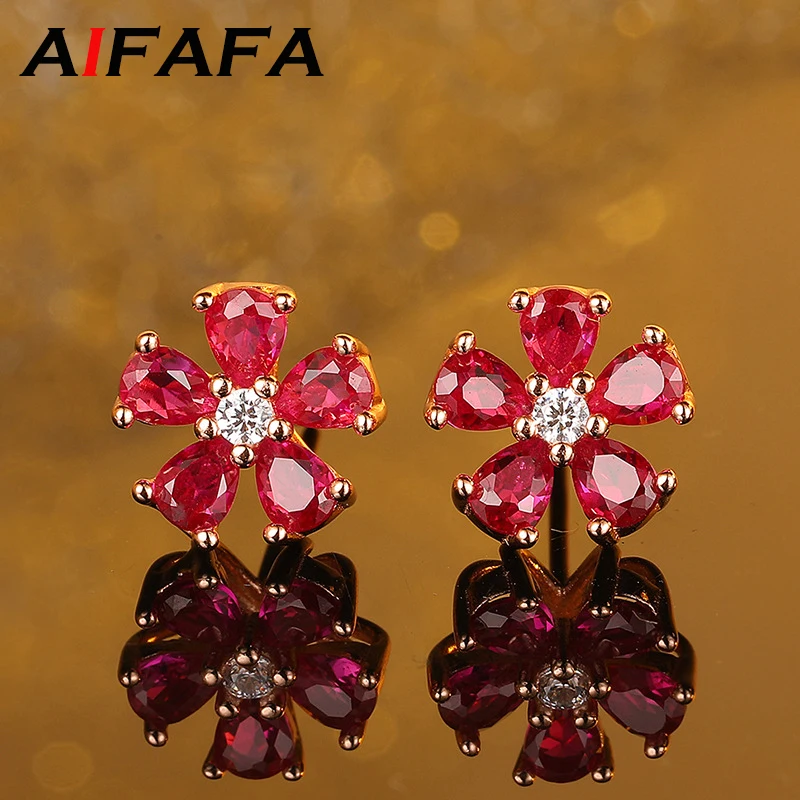 AIFAFA 100% 925 Sterling Silver Ruby Earring Flower Diamond Rose Gold Ear Stud Wedding Bride Party Gifts Fine Jewelry Wholesale
AIFAFA 100% 925 Sterling Silver Ruby Earring Flower Diamond Rose Gold Ear Stud Wedding Bride Party Gifts Fine Jewelry Wholesale