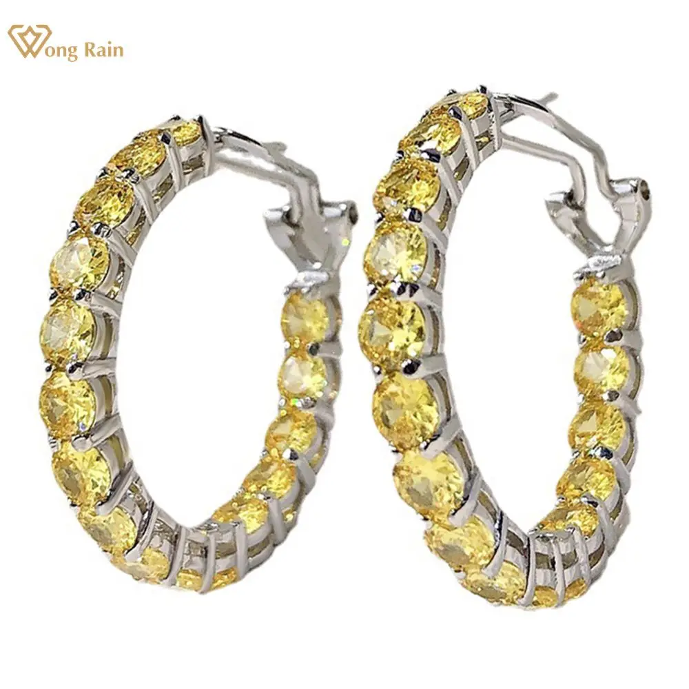 Wong Rain 100% 925 Sterling Silver Round Cut 4 MM High Carbon Diamonds Citrine Gemstone Hoop Earrings Fine Jewelry Wholesale 
Wong Rain 100% 925 Sterling Silver Round Cut 4 MM High Carbon Diamonds Citrine Gemstone Hoop Earrings Fine Jewelry Wholesale