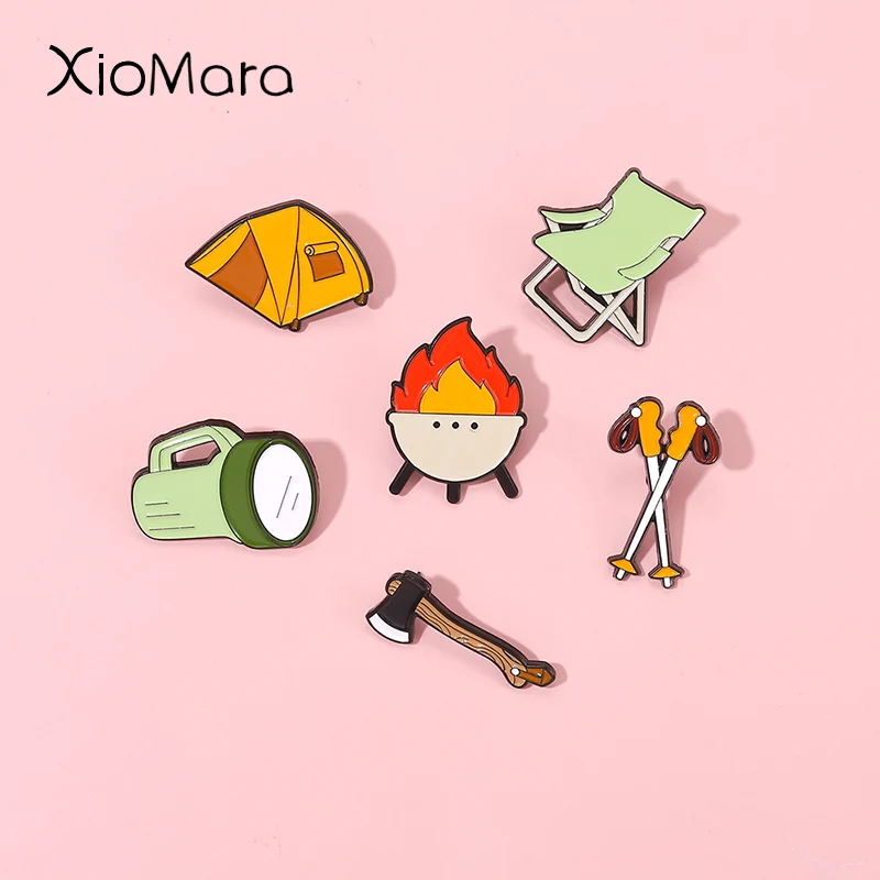 Go Camping Adventure Enamel Pins Daily Tools Poles Bonfire Flashlight Axe Tent Trekking Brooches Lapel Badges Outdoors Jewelry
Go Camping Adventure Enamel Pins Daily Tools Poles Bonfire Flashlight Axe Tent Trekking Brooches Lapel Badges Outdoors Jewelry