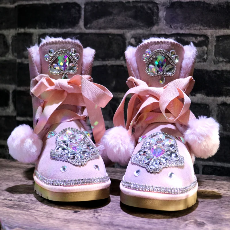 Rhinestone gem snow boots in the tube fur non-slip straps cute fur ball fashion plus velvet thick cotton boots large size 35-44
Rhinestone gem snow boots in the tube fur non-slip straps cute fur ball fashion plus velvet thick cotton boots large size 35-44