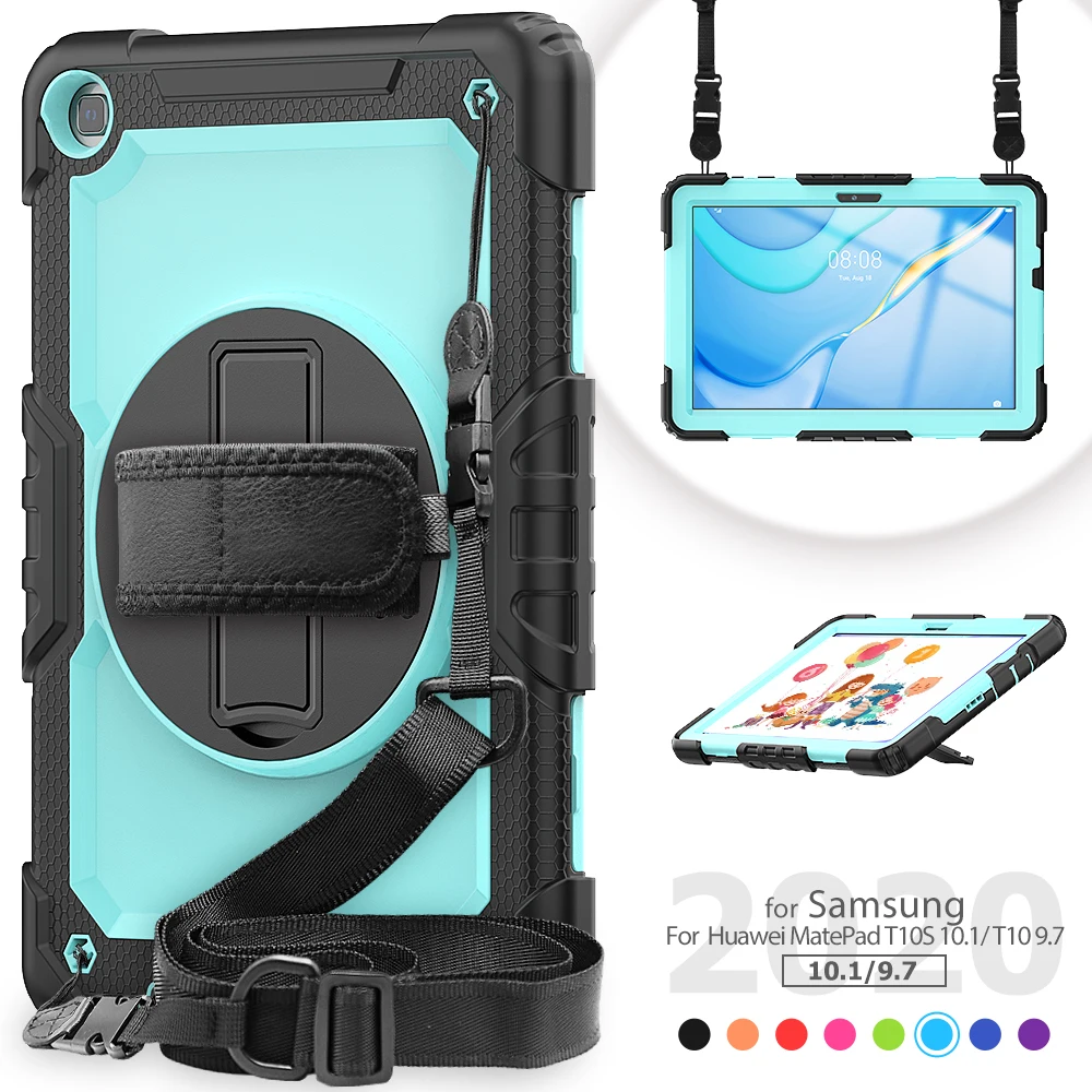 

Heavy Duty Armor Strap Case For Huawei MatePad T8 8.0 T10 9.7 T10S T5 10 10.1 2020 AGS3-L09/W09 AGR-L09/W09 Kids Safe Hard Cover