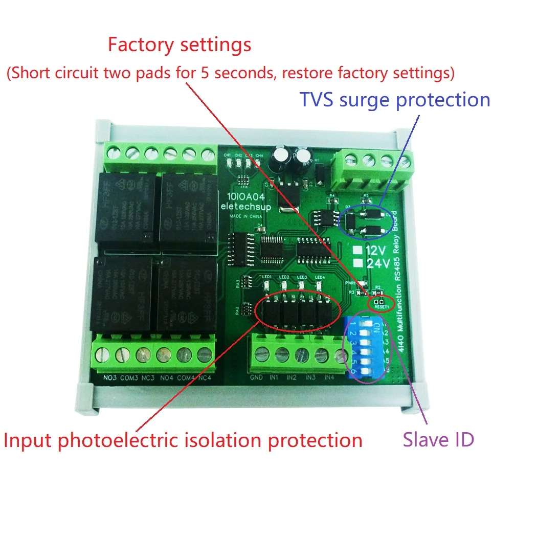 

DC 24V 1-12CH Optically Isolated NPN Input Relay Output DI-DO PLC IO Expanding Module Modbus RTU RS485 Relay Switch Board