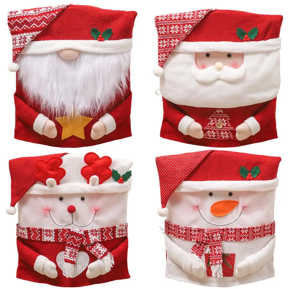 

Chairs Cover Chair Slipcover Cartoon Dustproof Santa Snowman Reindeer Christmas Chair Back Cover For Dining Room