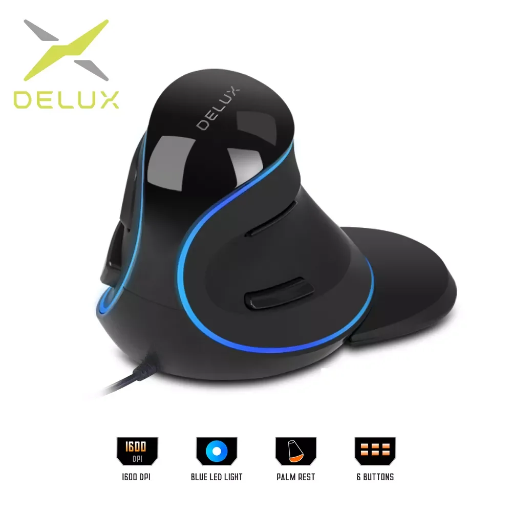 Delux M618 Plus Ergonomic Vertical wired Mouse 6 Buttons 1600 DPI Blue led light Computer Mice with Palm Rest for PC Office
Delux M618 Plus Ergonomic Vertical wired Mouse 6 Buttons 1600 DPI Blue led light Computer Mice with Palm Rest for PC Office
