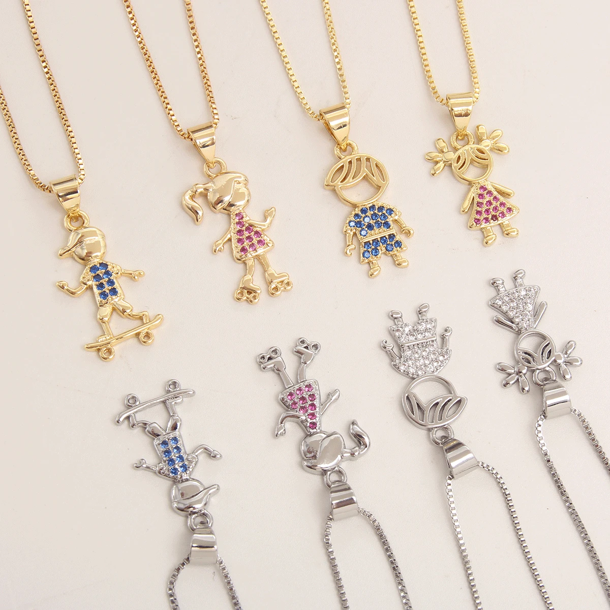 MHS.SUN Exquisite Cartoon Skater Boy/Girl Cubic Zircon Necklaces Gold Plated Fashion Design Choker For Women Party Jewelry
MHS.SUN Exquisite Cartoon Skater Boy/Girl Cubic Zircon Necklaces Gold Plated Fashion Design Choker For Women Party Jewelry