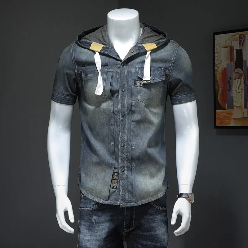 

2023 Summer New Slim Fit Men Cowboy Shirts Korean Short Sleeve Denim Shirt Casual Fashion Mens Designer Clothes Camisa Masculina