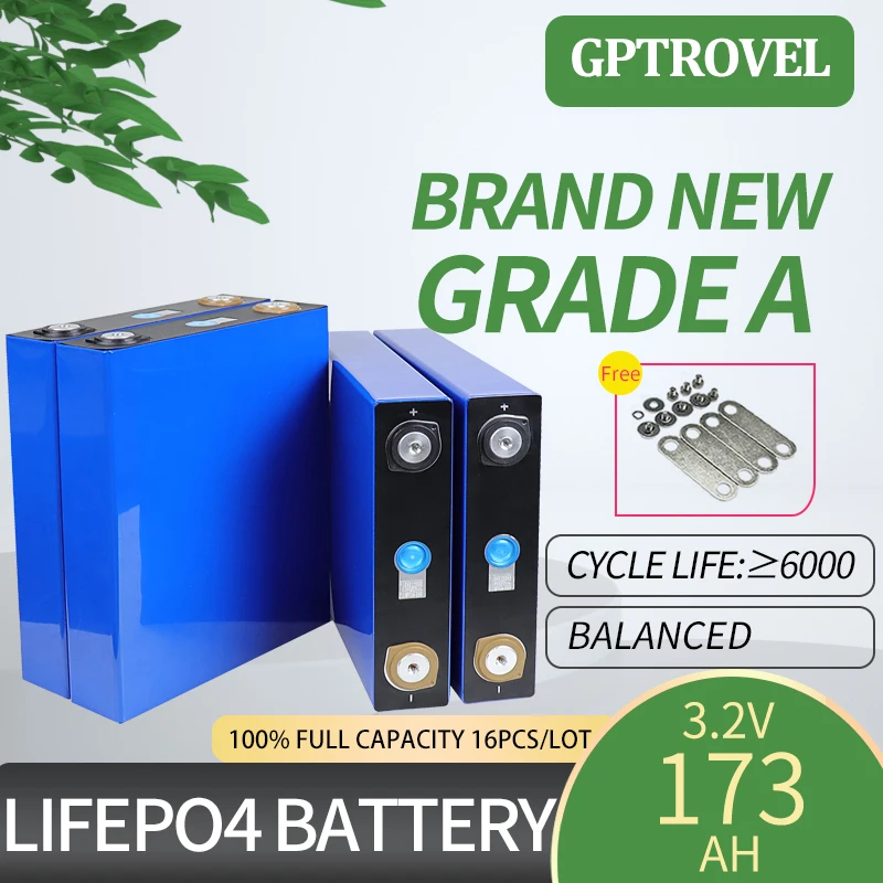

100% Full Capacity 16PCS 3.2V 173Ah Rechargeable Deep Cycle LiFePO4 Battery Cell Brand New Grade A Lithium Ion Solar Power Bank