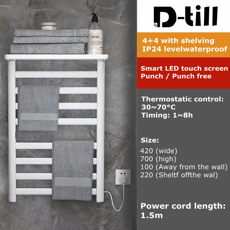 D-Till Electric Towel Rack Temperature 30-70° Timed Off 1-8hrs 42*70cm Led Display 150w Power Constant W/ 4pcs Hooks Warmer Rail
D-Till Electric Towel Rack Temperature 30-70° Timed Off 1-8hrs 42*70cm Led Display 150w Power Constant W/ 4pcs Hooks Warmer Rail