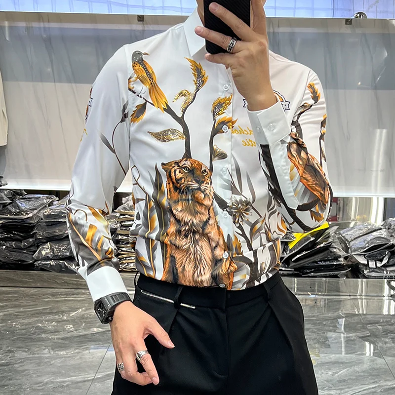 2022 Trend Brand Fashion Rhinestones Tiger Print Shirt Korean Shirts For Men Social Club Outfitsn Animal Shirt Camisa Masculina
2022 Trend Brand Fashion Rhinestones Tiger Print Shirt Korean Shirts For Men Social Club Outfitsn Animal Shirt Camisa Masculina