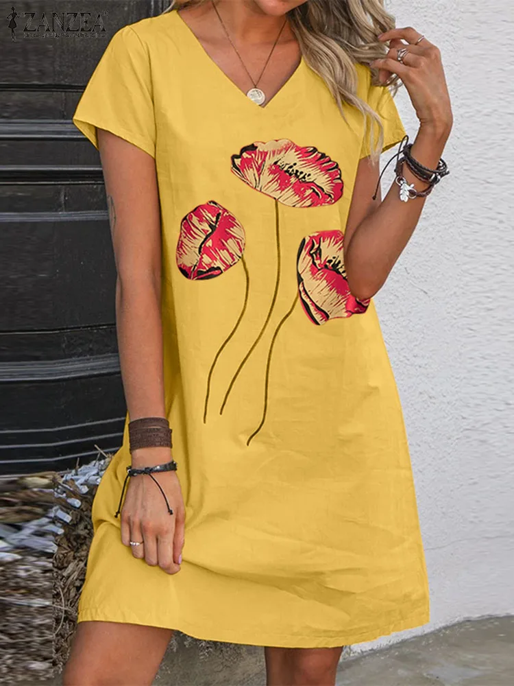 ZANZEA Summer Floral Printed Dress Woman Short Sleeve V-Neck Sundress Female Fashion Knee Length Sundress Bohemian Casual Robe
ZANZEA Summer Floral Printed Dress Woman Short Sleeve V-Neck Sundress Female Fashion Knee Length Sundress Bohemian Casual Robe