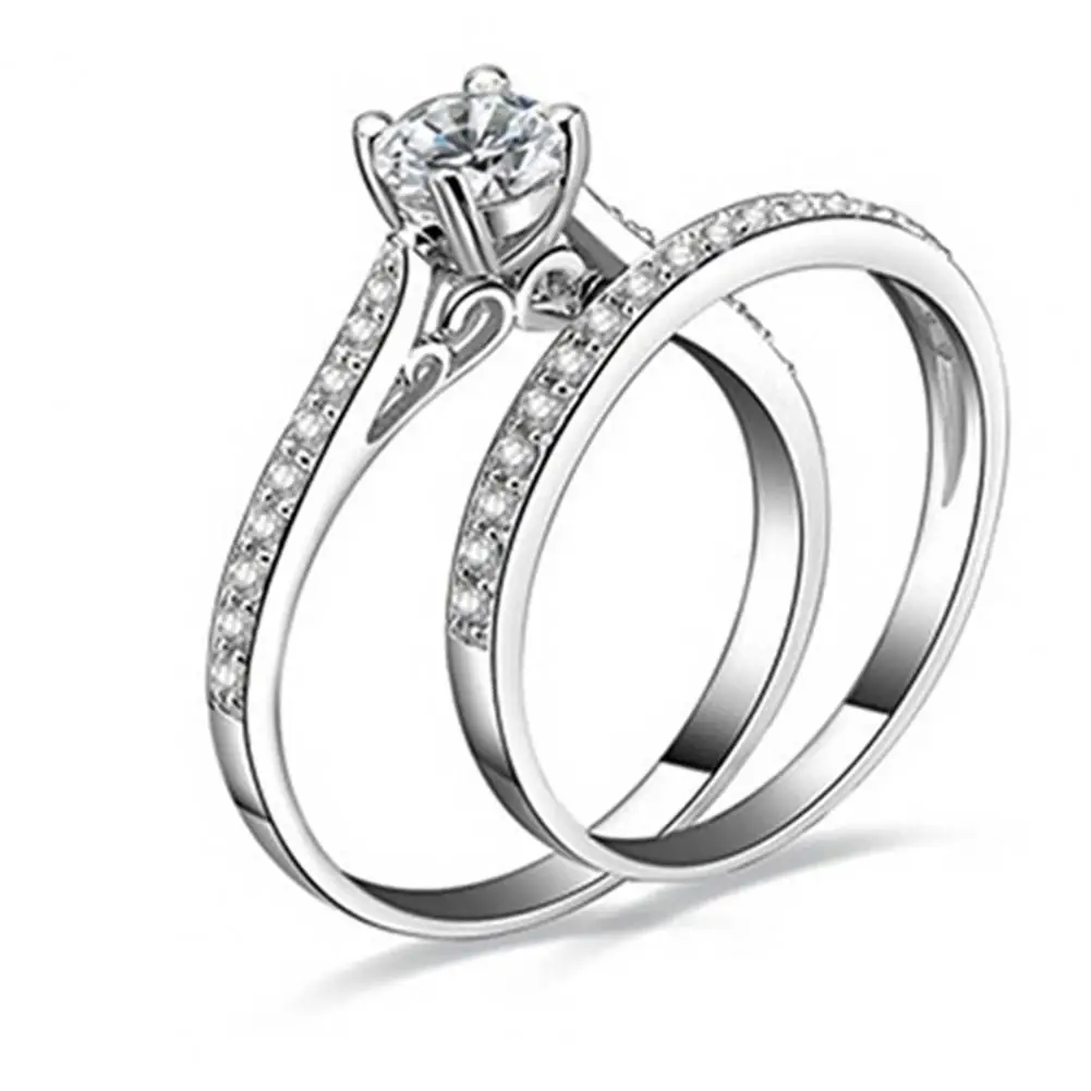 2Pcs/Set Ring Shiny Cubic Zirconia Plated Silver Romantic Couple Finger Ring for Wedding Fashion Jewelry Rings
2Pcs/Set Ring Shiny Cubic Zirconia Plated Silver Romantic Couple Finger Ring for Wedding Fashion Jewelry Rings