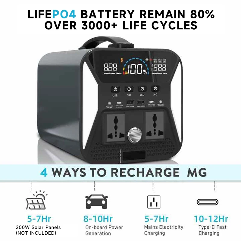 1000W Camping Portable Power Station 220V 320000mAh Lifepo4 18650 Li-ion Battery Outdoor Power Supply Solar Generator For Home
1000W Camping Portable Power Station 220V 320000mAh Lifepo4 18650 Li-ion Battery Outdoor Power Supply Solar Generator For Home