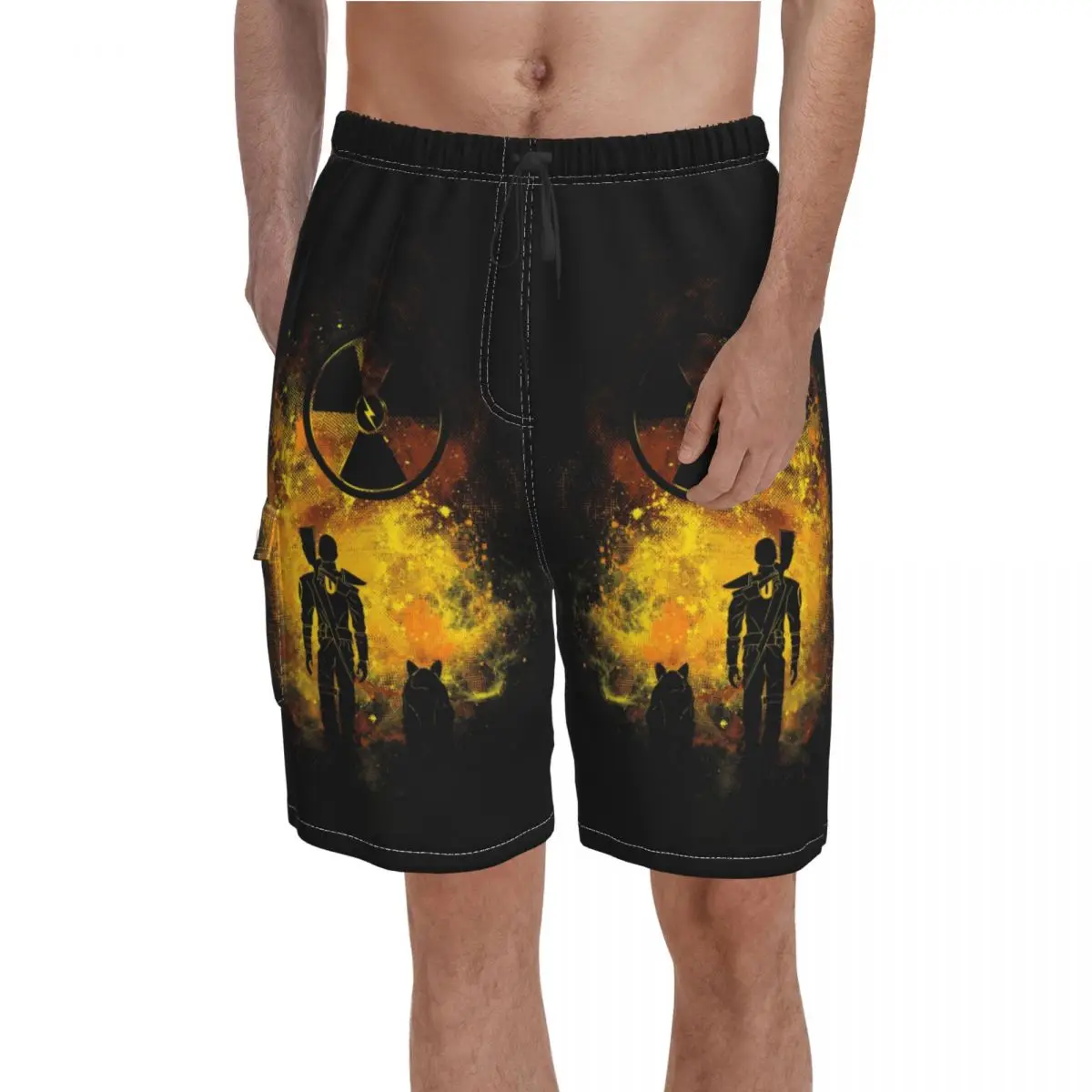 

Wasteland Art Fallout 4 Board Shorts dogmeat nuclear video games geek nerd Men Funny Board Short Pants Hot Printed Swim Trunks