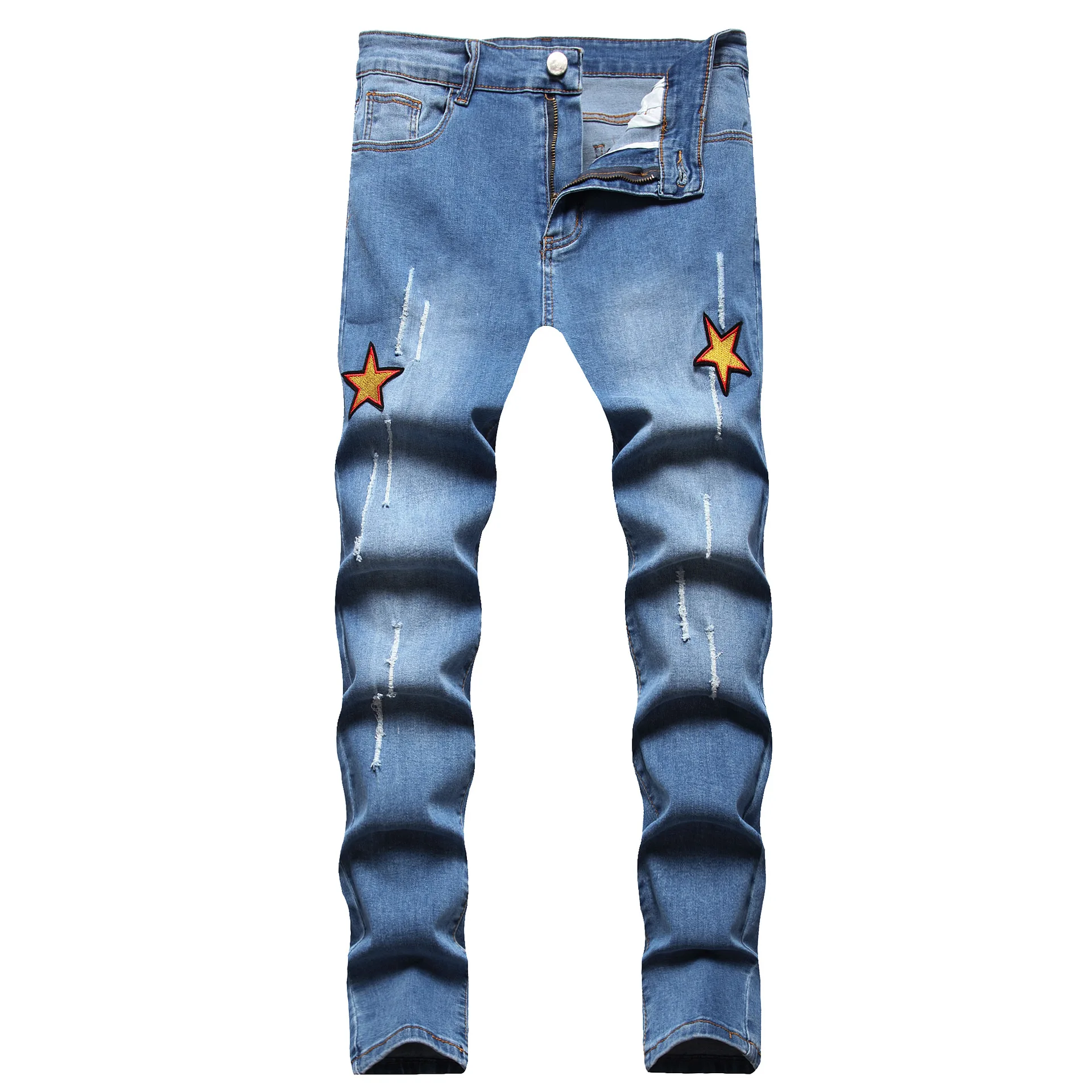 2022 Men's Spring and Autumn New Leisure Ripped Five-Pointed Star Embroidered Slim Denim Feet Personality Trendy Jeans
2022 Men's Spring and Autumn New Leisure Ripped Five-Pointed Star Embroidered Slim Denim Feet Personality Trendy Jeans