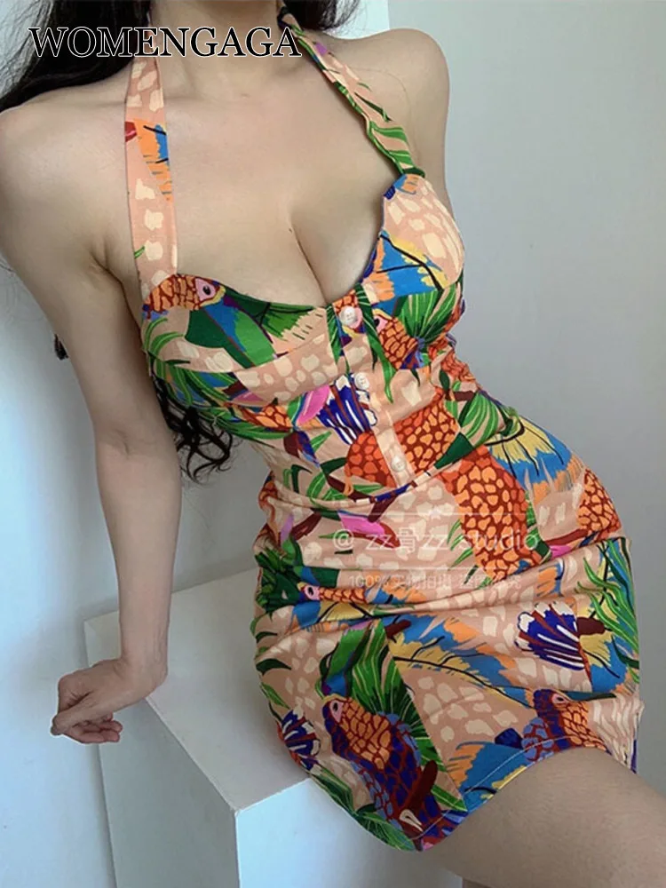 Beach Summer Mini Dress Print French Retro Spice Girls Halter V Neck Lace Up Backless Sexy Fashion Printed Tops Korean Boho H8NP
Beach Summer Mini Dress Print French Retro Spice Girls Halter V Neck Lace Up Backless Sexy Fashion Printed Tops Korean Boho H8NP