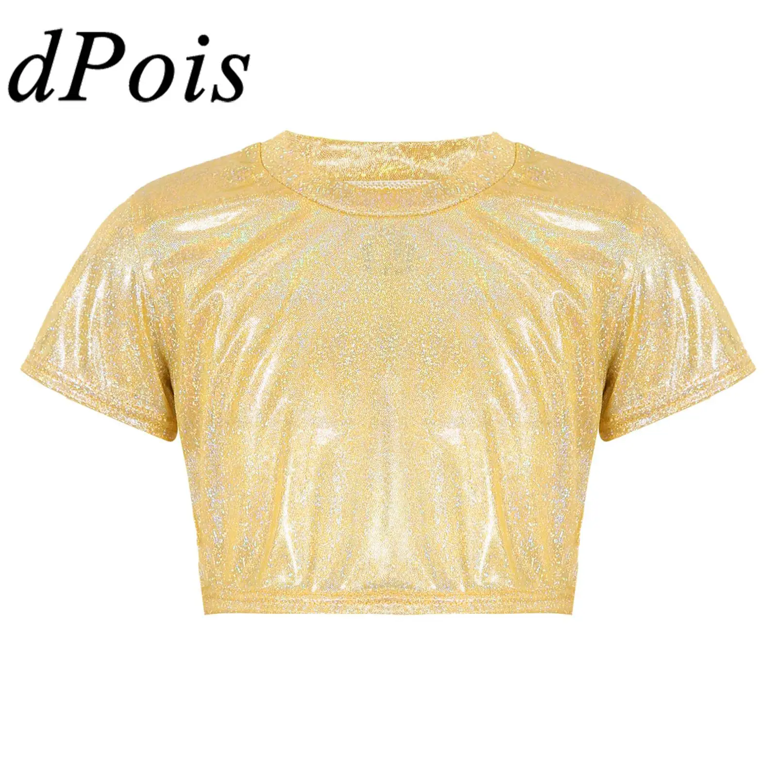 Kids Girls and Boys Shiny Metallic Dance Tops Glittering Short Sleeve T-shirt Crop Top for Performance Costume Street Dance Wear
Kids Girls and Boys Shiny Metallic Dance Tops Glittering Short Sleeve T-shirt Crop Top for Performance Costume Street Dance Wear