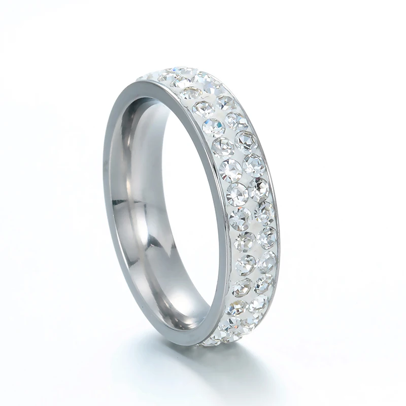 Fashion Women 2 Rows Line Clear Crystals Rings Stainless Steel Silver Color Wedding Band Mid Finger Ring Anillos Mujer
Fashion Women 2 Rows Line Clear Crystals Rings Stainless Steel Silver Color Wedding Band Mid Finger Ring Anillos Mujer
