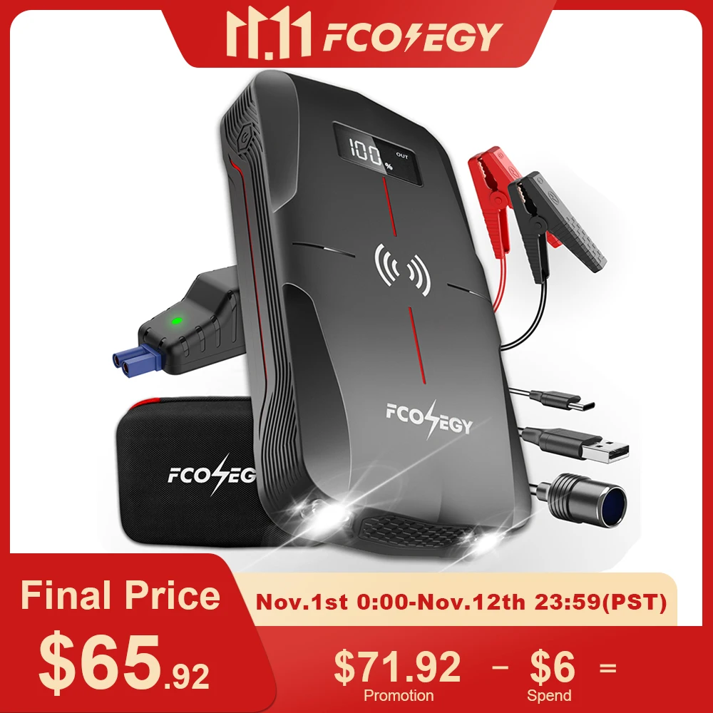 FCONEGY 1600A Car Jump Starter Power Bank 18000mAh Portable Battery Starter 12V Jump Boxes for Vehicle Tools with Waterproof
FCONEGY 1600A Car Jump Starter Power Bank 18000mAh Portable Battery Starter 12V Jump Boxes for Vehicle Tools with Waterproof