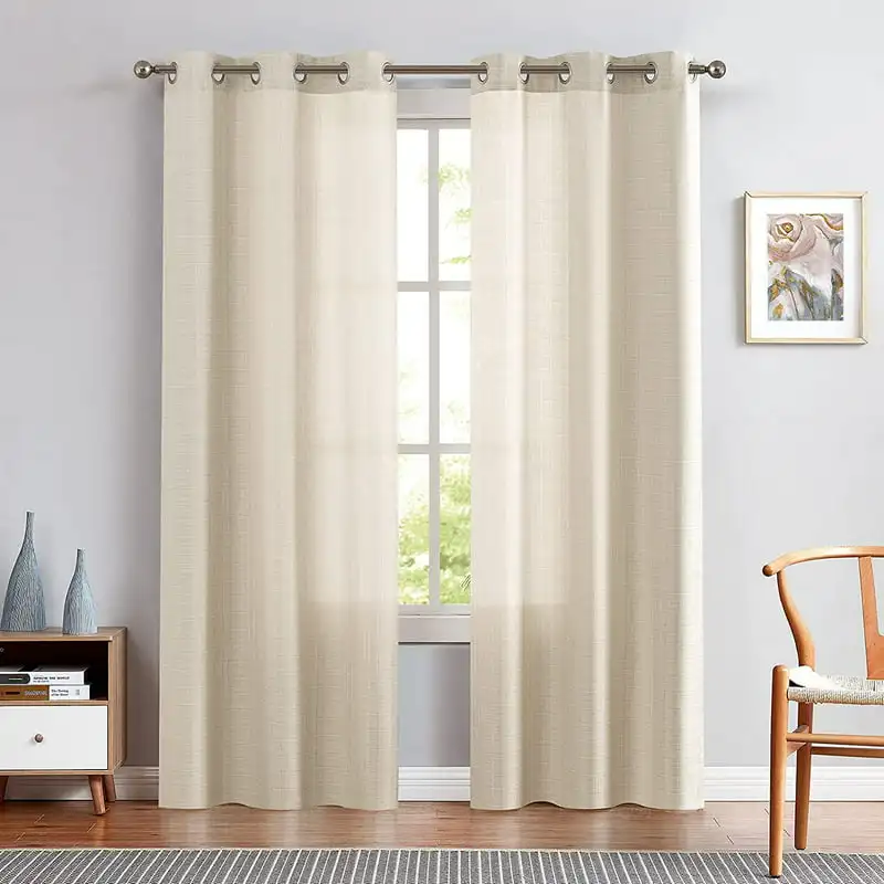 

Fabulous Beige 84 Inches Textured Light Filtering Grommet Top Bedroom/Living Room Window Curtain Set with 2 Panels.