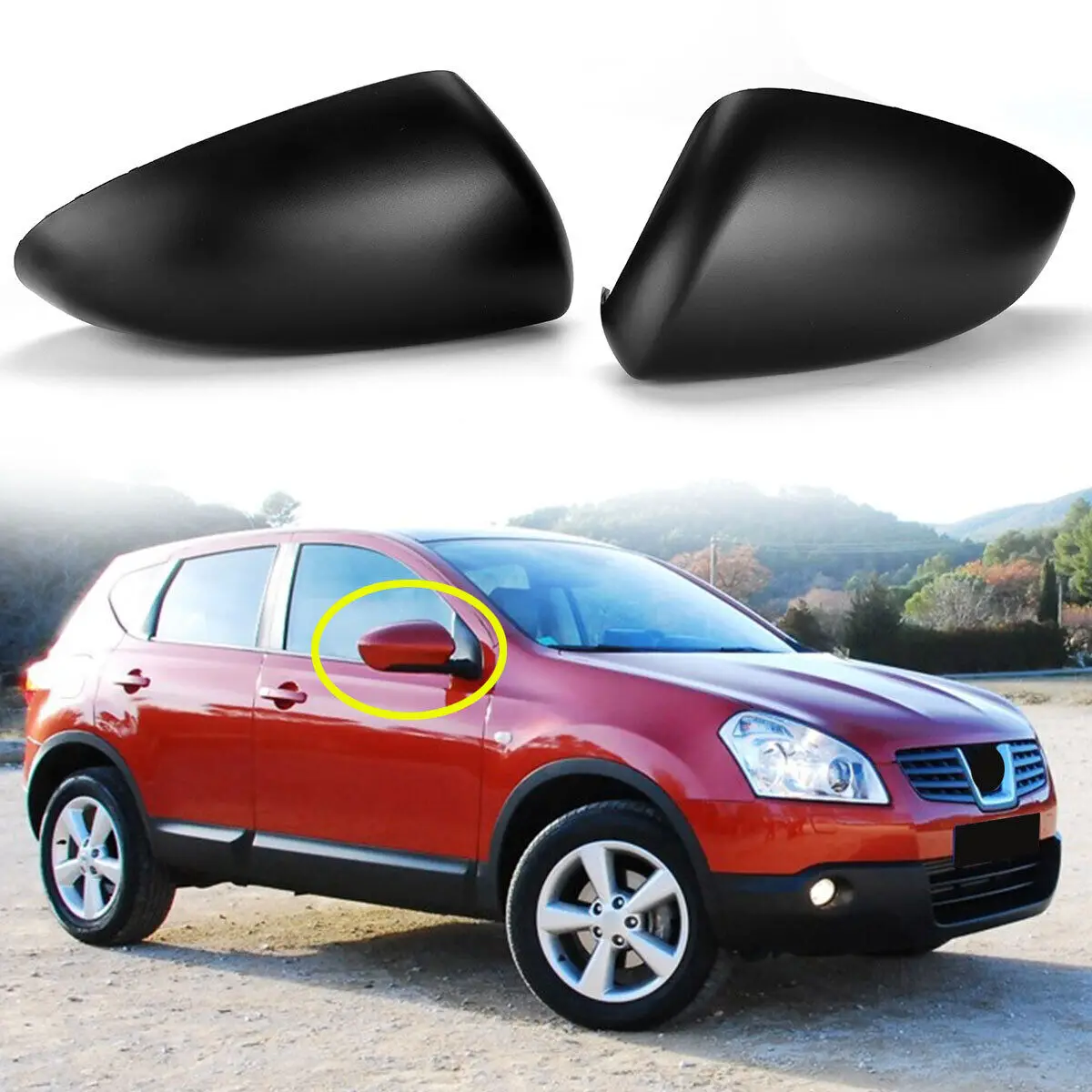 

2Pcs Side Door Rearview Mirror Cover Trims For Nissan Qashqai 2007-2014 J10 Car Accessories Left +Right Side Replacement Style