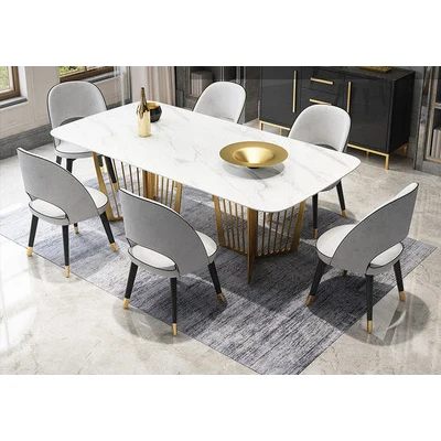 Nordic modern style dining table set round marble top metal fashionable table with soft chairs for best service
Nordic modern style dining table set round marble top metal fashionable table with soft chairs for best service