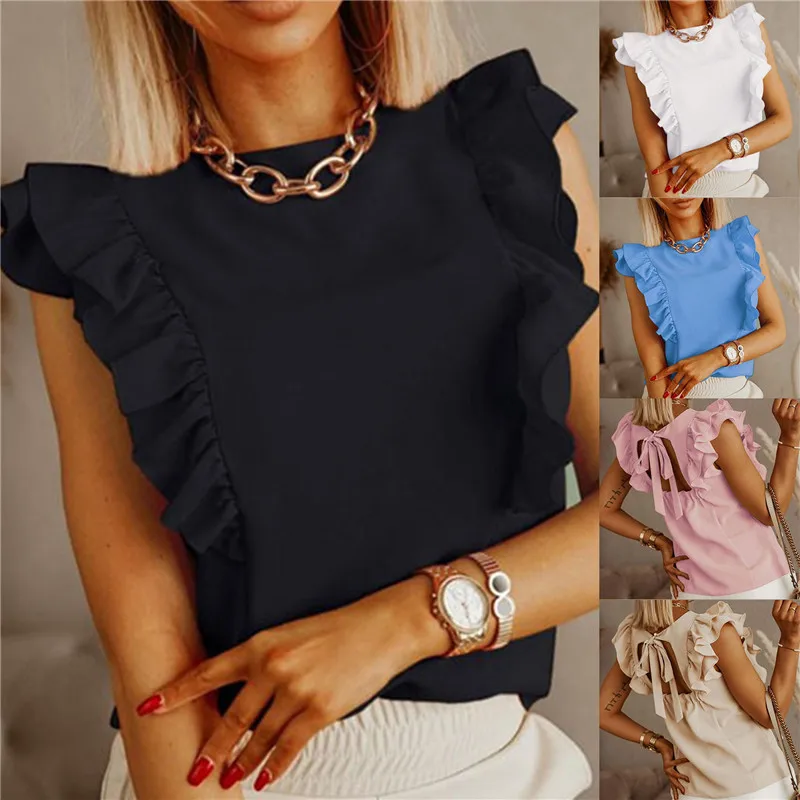 Ladies Summer Ruffled Short-sleeved Shirt 2022 New Fashion Sexy Comfortable Solid Color Clothing
Ladies Summer Ruffled Short-sleeved Shirt 2022 New Fashion Sexy Comfortable Solid Color Clothing