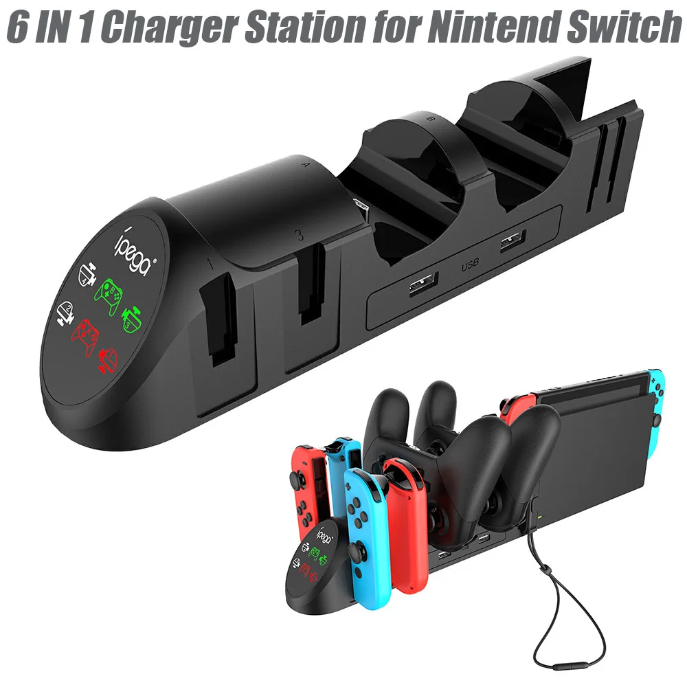 6 IN 1 Charger Station for Nintend Switch Pro & 4 Joy-Con Controller Dual USB Charging Dock with LED Indicators Gamepad Charger
6 IN 1 Charger Station for Nintend Switch Pro & 4 Joy-Con Controller Dual USB Charging Dock with LED Indicators Gamepad Charger