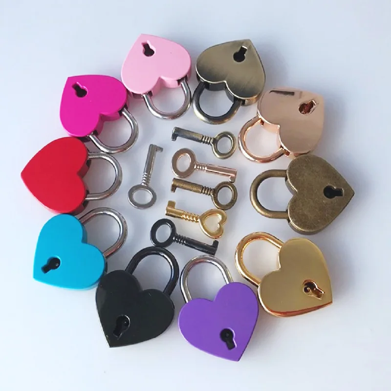 

30x39mm Antique Style Heart Shape Padlock Vintage Lock Pink Romantic Lovely Diary Padlocks Key Lock with Key Wedding Jewelry
