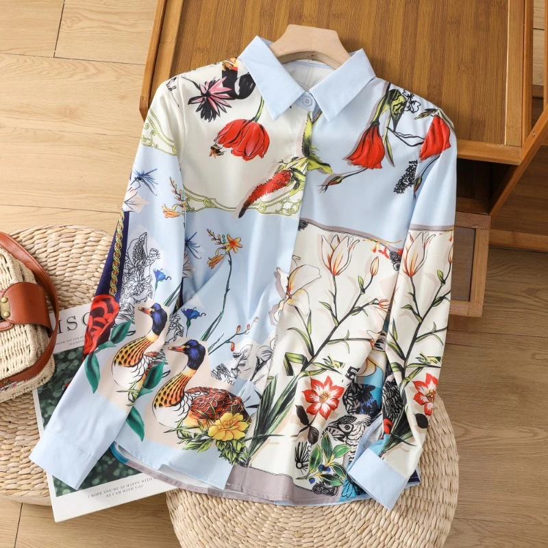 Silk Casual Women's Shirts Fashion Satin Prints Blouses Loose Long Sleeves Ladies Clothing Summer 2023 New Women Tops
Silk Casual Women's Shirts Fashion Satin Prints Blouses Loose Long Sleeves Ladies Clothing Summer 2023 New Women Tops