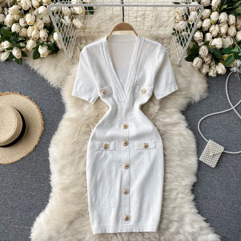 A GIRLSCroysier Summer Clothes For Women Dresses V Neck Short Sleeve Knit Sexy Mini Dress Office Lady Button Elegant
A GIRLSCroysier Summer Clothes For Women Dresses V Neck Short Sleeve Knit Sexy Mini Dress Office Lady Button Elegant