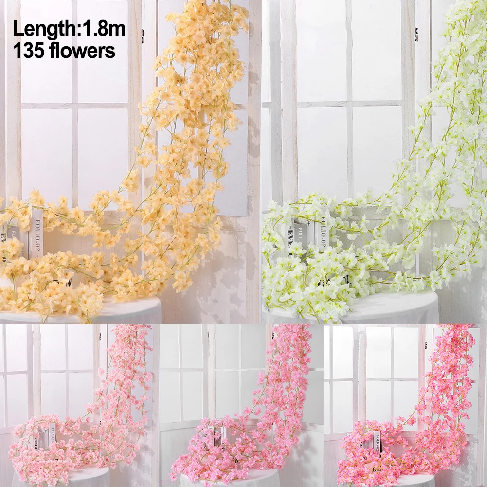 1.8M Artificial Cherry Rattan Fake Flower Hanging Garland Blossom Home Decor Wedding Plastic Simulation Cherry Blossom Vine
1.8M Artificial Cherry Rattan Fake Flower Hanging Garland Blossom Home Decor Wedding Plastic Simulation Cherry Blossom Vine