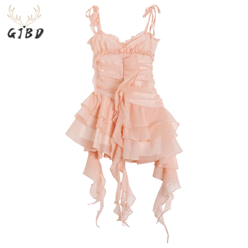 Women's Pink Straps Dress Irregular Ruffle Patchwork Sleeveless French Casual Fashion High Waist Baggy Short Skirt Ladies Summer
Women's Pink Straps Dress Irregular Ruffle Patchwork Sleeveless French Casual Fashion High Waist Baggy Short Skirt Ladies Summer
