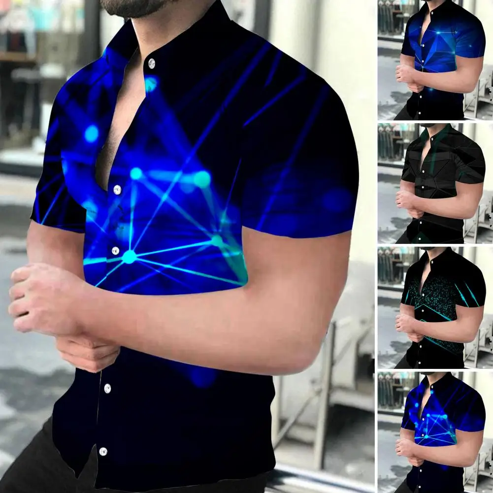 Men Shirt Thin Handsome Cool Pattern Single-breasted Slim Fit Bright Light Print Stand Collar Summer Club Shirt Daily Clothes 
Men Shirt Thin Handsome Cool Pattern Single-breasted Slim Fit Bright Light Print Stand Collar Summer Club Shirt Daily Clothes