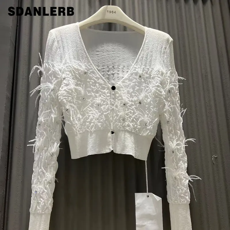 European Station Summer New Niche Feather Diamond-Studded V-neck T-shirt Long Sleeve Sun Protection Knit Cardigan Women's Top
European Station Summer New Niche Feather Diamond-Studded V-neck T-shirt Long Sleeve Sun Protection Knit Cardigan Women's Top