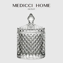 Medicci Home Roman Glass Heritage Hill Jar With Lid Jewelry Box Q-Tip Box Flower Tea Jar Storage Box European Boutique Art Decor