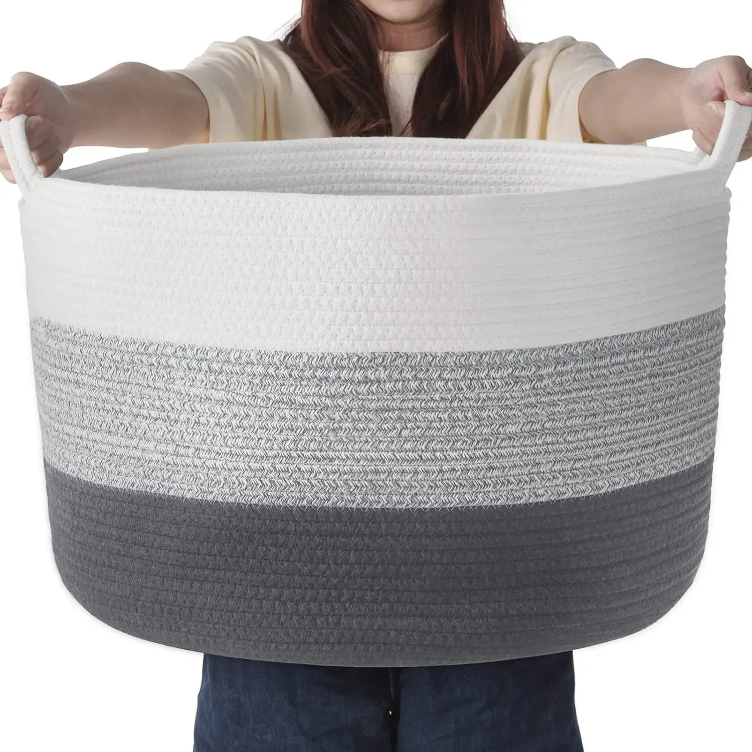 21" x 14" Extra Large Storage Baskets with Handle Cotton Rope Laundry Basket-Toy Storage Organizer-Soft Baby Kid Nursery Hamper
21" x 14" Extra Large Storage Baskets with Handle Cotton Rope Laundry Basket-Toy Storage Organizer-Soft Baby Kid Nursery Hamper