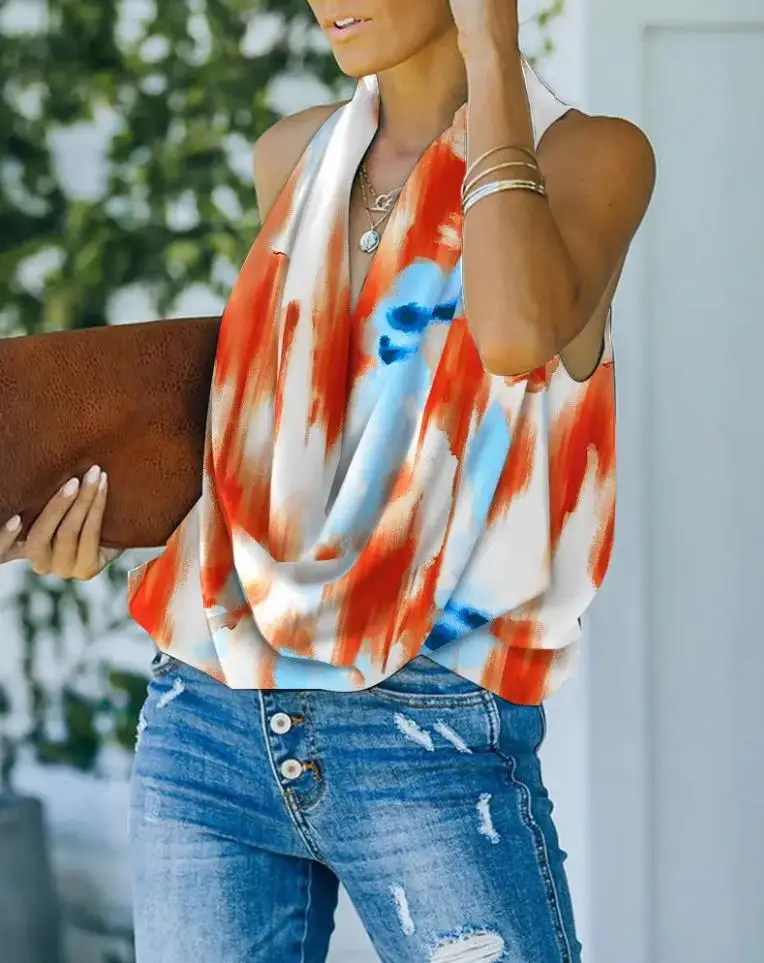 Women Sleeveless Shirt Tie Dye Print Cowl Neck Halter Top Casual Elegant Beach Vacation Daily Streetwear
Women Sleeveless Shirt Tie Dye Print Cowl Neck Halter Top Casual Elegant Beach Vacation Daily Streetwear