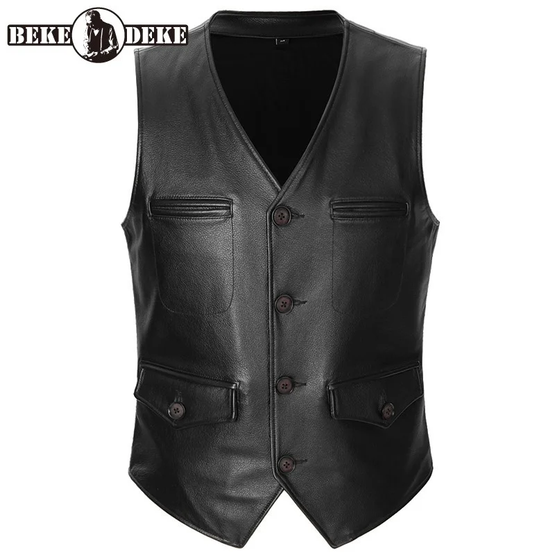 Quality Cowhide High Leather Sleeveless Jacket Men Single Breasted V Neck Real Leather Vest Top Business Man Slim Fit Waistcoat
Quality Cowhide High Leather Sleeveless Jacket Men Single Breasted V Neck Real Leather Vest Top Business Man Slim Fit Waistcoat