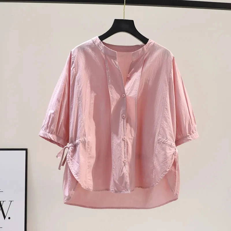 2022 Summer New Thin Shirt Pink Cotton Waist Thin Women's Korean Fashion Design Light Blue Shirts Casual White Solid Female Top
2022 Summer New Thin Shirt Pink Cotton Waist Thin Women's Korean Fashion Design Light Blue Shirts Casual White Solid Female Top