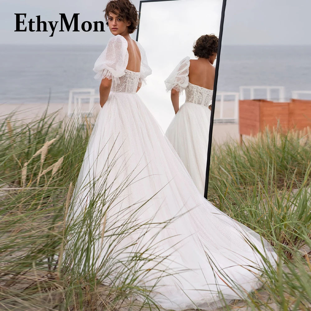 Ethymon Stylish Puff Sleeve Tulle Backless Strapless Wedding Dresses Floral Print Illusion For Women Personalised Robe De Mariée
Ethymon Stylish Puff Sleeve Tulle Backless Strapless Wedding Dresses Floral Print Illusion For Women Personalised Robe De Mariée