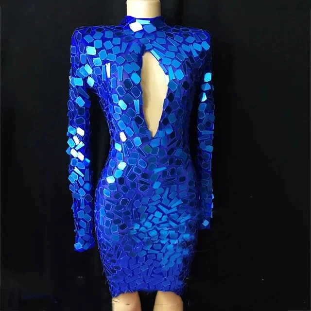 Shining Blue Lens Short Dress Stretch Skirt Evening Party Wear Prom Sequins Dresses Singer Birthday Celebrate Costomes 
Shining Blue Lens Short Dress Stretch Skirt Evening Party Wear Prom Sequins Dresses Singer Birthday Celebrate Costomes