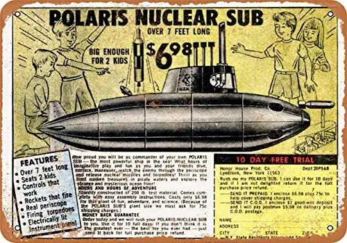 12x16 дюймов металлический винтажный Забавный жестяной знак 1972 Polaris ядерный Sub игрушка
12x16 дюймов металлический винтажный Забавный жестяной знак 1972 Polaris ядерный Sub игрушка