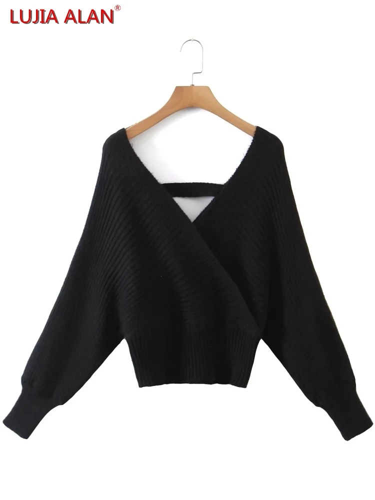 New Women's Black Knitting V-Neck Cross Casual Loose Long Sleeve Sweater LUJIA ALAN SW1857
New Women's Black Knitting V-Neck Cross Casual Loose Long Sleeve Sweater LUJIA ALAN SW1857