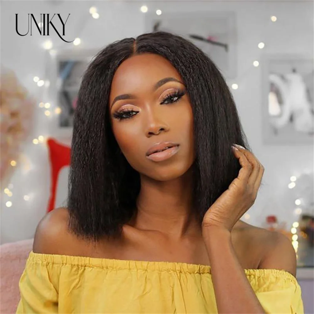 Yaki Straight Human Hair Wigs Natural Looking 150 Density T Part Short Bob Wig Preplucked Hairline Baby Hair Afro Kinky Straight
Yaki Straight Human Hair Wigs Natural Looking 150 Density T Part Short Bob Wig Preplucked Hairline Baby Hair Afro Kinky Straight