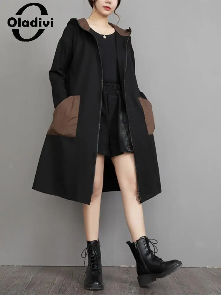 Тренчкот Oladivi женский с капюшоном, большие размеры, весна-осень 2022, повседневное женское пальто, одежда большого размера d 6386 
Тренчкот Oladivi женский с капюшоном, большие размеры, весна-осень 2022, повседневное женское пальто, одежда большого размера d 6386