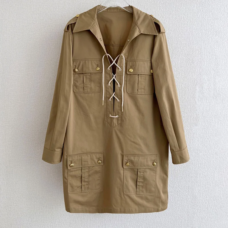 23Women Vintage Khaki Shirt Dress Chic 4 Pockets Lapel Full Sleeve Straight Loose Long Jacket Runway Elegant Office Lady Dresses
23Women Vintage Khaki Shirt Dress Chic 4 Pockets Lapel Full Sleeve Straight Loose Long Jacket Runway Elegant Office Lady Dresses