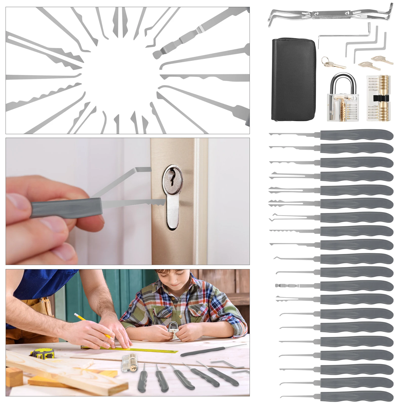24pcs Locksmith Lock Tool with 2pcs Transparent Locks Practice Set Hand Tool durable Transparent Locks Locksmith Lock Tools TS2
24pcs Locksmith Lock Tool with 2pcs Transparent Locks Practice Set Hand Tool durable Transparent Locks Locksmith Lock Tools TS2
