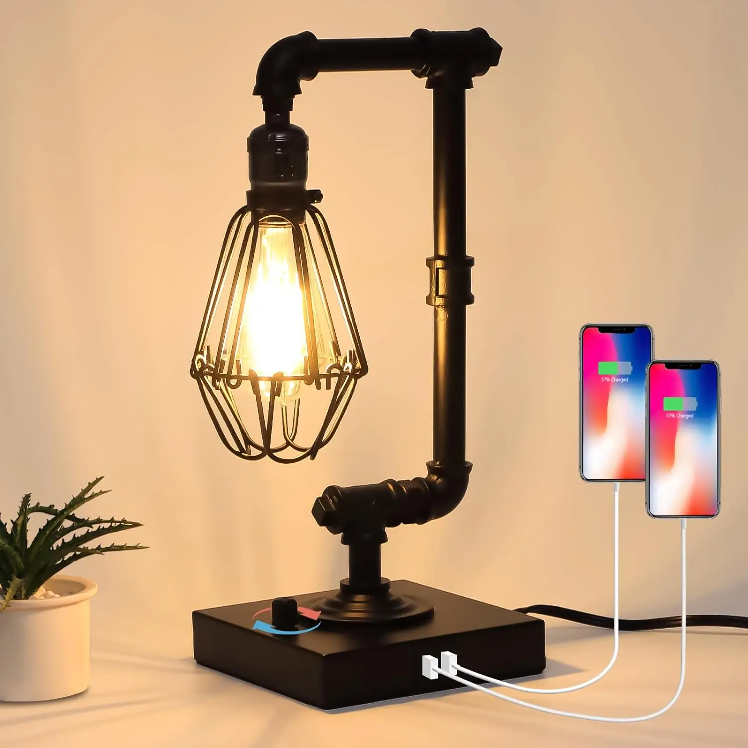 Lamp, Fully Stepless Dimmable Industrial Table Lamp with Dual USB Ports, Vintage Rustic Desk Lamp for Bedroom, Office, Living Ro
Lamp, Fully Stepless Dimmable Industrial Table Lamp with Dual USB Ports, Vintage Rustic Desk Lamp for Bedroom, Office, Living Ro