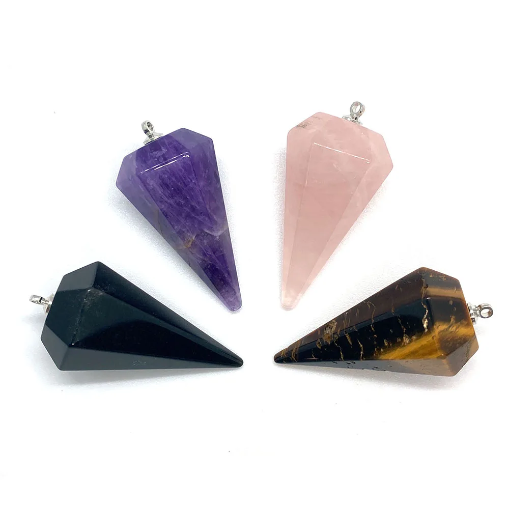 Natural Stone Amethyst Crystal Pendants Conical Section Obsidian Tiger Eye Pendulum Pendant Charms for Jewelry Making Accessory
Natural Stone Amethyst Crystal Pendants Conical Section Obsidian Tiger Eye Pendulum Pendant Charms for Jewelry Making Accessory